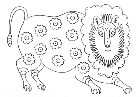 Lion By Maria Prymachenko Coloring Page